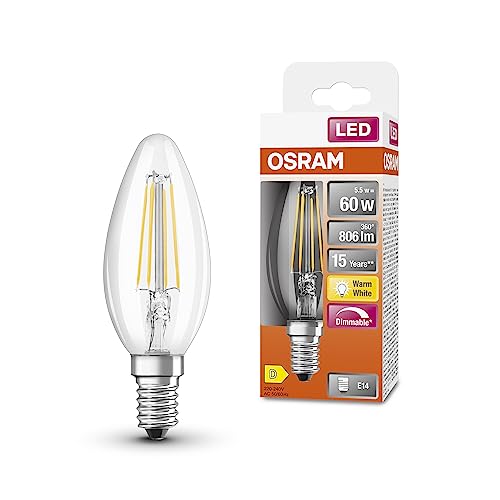 OSRAM LED SuperStar Classic B60 Dimmbare LED Lampe für E14 Sockel, Kerzenform, FIL, 806 Lumen, warmweiß (2700K), Ersatz für herkömmliche 60W Glühbirnen, 6er-Pack von Osram