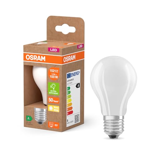 Osram LED Superstar Classic LED-Lampe A 100 in klassischer Kolbenform aus gefrostetem Glas, 7.2 W, 1521 lm, E27 Fassung, warmweißes Licht mit 2700 K, EEK A, 60 mm Durchmesser. von Osram