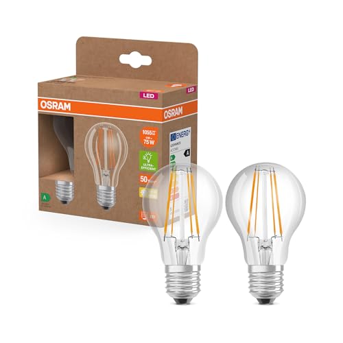 Osram LED Superstar Classic LED-Lampe A 75 in klassischer Kolbenform, klarer Glaskörper, 5 W, 1055 lm, E27 Fassung, warmweißes Licht mit 2700 K, EEK A, 60 mm Durchmesser, 2er-Pack Osram LED Superstar Classic LED-Lampe A 75 in klassischer Kolbenform, klarer Glaskörper, 5 W, 1055 lm, E27 Fassung, warmweißes Licht mit 2700 K, EEK A, 60 mm Durchmesser, 2er-Pack von Osram