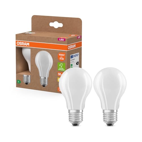 Osram LED Superstar Classic A 75 in Form einer klassischen Glühbirne in Milchglas, 5 Watt, 1055 Lumen, E27, warmweiß 2700K, EEK A, Durchmesser 60mm, 2er Pack von Osram