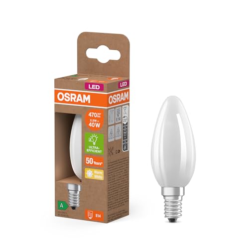Osram LED Superstar Classic LED-Lampe B 40 in klassischer Minikerzenform aus gefrostetem Glas, 2.2 W, 470 lm, E14 Fassung, warmweißes Licht mit 2700 K, EEK A, 35 mm Durchmesser. Osram LED Superstar Classic LED-Lampe B 40 in klassischer Minikerzenform aus gefrostetem Glas, 2.2 W, 470 lm, E14 Fassung, warmweißes Licht mit 2700 K, EEK A, 35 mm Durchmesser. von Osram