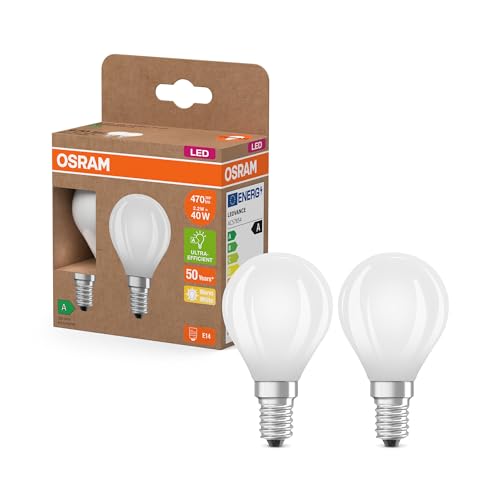 Osram LED Superstar Classic LED-Lampe P 40 in klassischer Miniballform aus gefrostetem Glas, 2.2 W, 470 lm, E14 Fassung, warmweißes Licht mit 2700 K, EEK A, 45 mm Durchmesser, 2er-Pack Osram LED Superstar Classic LED-Lampe P 40 in klassischer Miniballform aus gefrostetem Glas, 2.2 W, 470 lm, E14 Fassung, warmweißes Licht mit 2700 K, EEK A, 45 mm Durchmesser, 2er-Pack von Osram