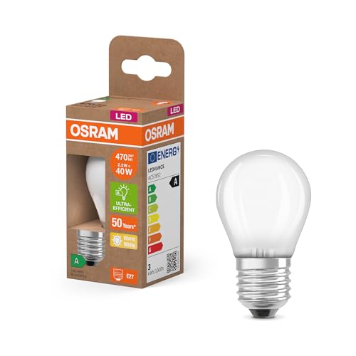 Osram LED Superstar Classic LED-Lampe P 40 in klassischer Miniballform aus gefrostetem Glas, 2.2 W, 470 lm, E27 Fassung, warmweißes Licht mit 2700 K, EEK A, 45 mm Durchmesser. von Osram