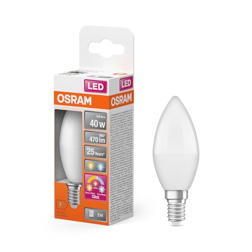 OSRAM LED Superstar Classic LED-Lampe in B-Kolbenform mit drei Lichtszenen Relax, Active, Sleep. Aus gefrostetem Kunststoff, 4.9W, E14 Fassung, Farbtemperatur 2700-4000 K, steuerbar über Wandschalter. von Osram