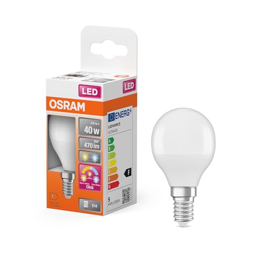 OSRAM LED Superstar Classic LED-Lampe in Miniballform mit drei Lichtszenen Relax, Active, Sleep. Aus gefrostetem Kunststoff, 4.9W, E14 Fassung, Farbtemperatur 2700-4000 K, steuerbar über Wandschalter. von Osram