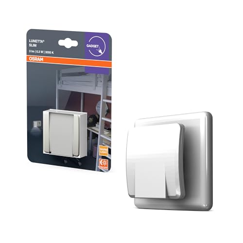 OSRAM LUNETTA Slim Nachtlicht Weiß 3000K LED 3 lm 0,3 W mit Tag-/Nacht-Sensor, IP20, indirekter Lichtaustritt, Steckdosenmontage von Osram