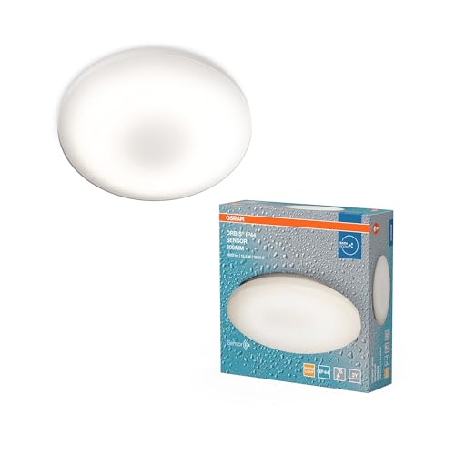 OSRAM Orbis Sensor-Deckenleuchte Wandleuchte 300mm, spritzwassergeschützte Anbauleuchte in Weiß aus Aluminium, IP44-Schutz, für Bad, Gänge und Flure von Osram