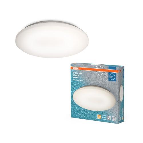 OSRAM Orbis Sensor-Deckenleuchte Wandleuchte 400mm, spritzwassergeschützte Anbauleuchte in Weiß aus Aluminium, IP44-Schutz, für Bad, Gänge und Flure von Osram