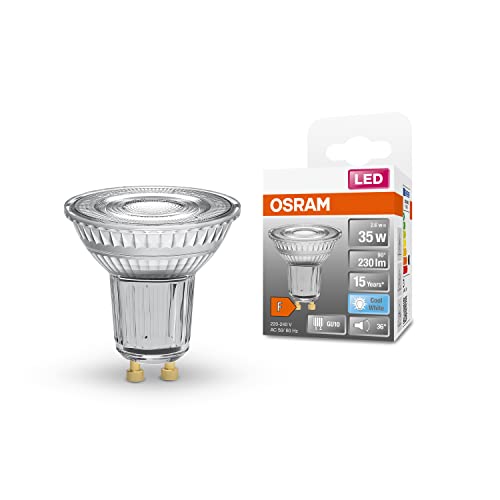 OSRAM PAR16 LED Reflektorlampe mit GU10 Sockel, Kaltweiss (4000K), Glas Spot, 2.6W, Ersatz für 35W-Reflektorlampe, LED STAR PAR16 von Osram