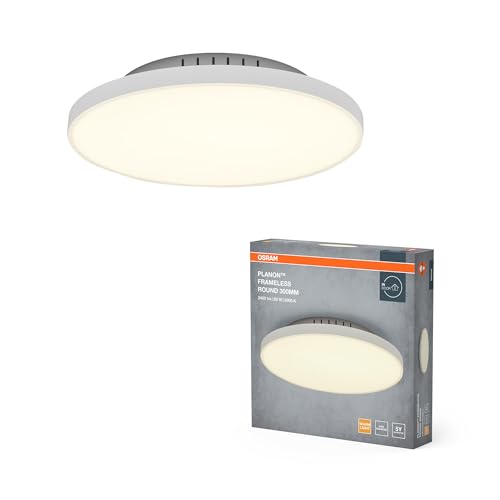 Osram Planon Frameless Round rahmenlose Panelleuchte in Weiß mit fortschrittlicher LED-Technik, 19 W, runde Form (300 mm Durchmesser), warmweiße Lichtfarbe bei 3000 K, Aluminium-Gehäuse von Osram