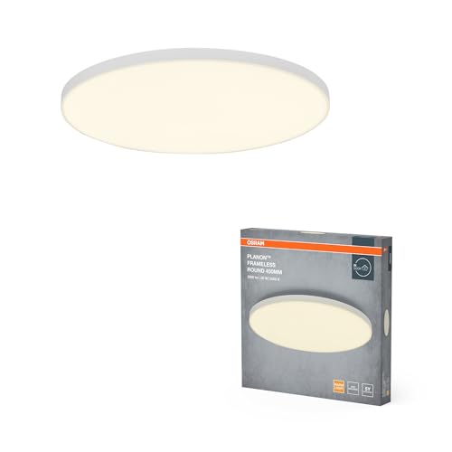 OSRAM Planon Frameless Round rahmenlose Panelleuchte in Weiß mit fortschrittlicher LED-Technik, 28 W, runde Form (450 mm Durchmesser), warmweiße Lichtfarbe bei 3000 K, Aluminium-Gehäuse von Osram