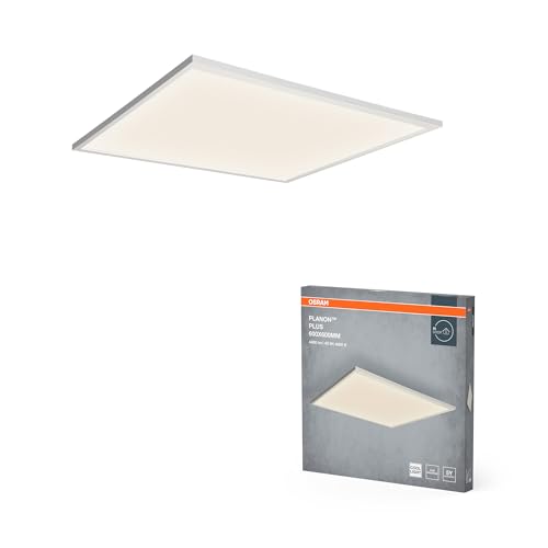 Osram Planon Plus Deckenleuchte in Weiß mit fortschrittlicher LED-Technik, 36 W, quadratische Form (600 x 600 mm), neutralweiße Lichtfarbe bei 4000 K, Aluminium-Gehäuse, mattierter PMMA-Diffuser von Osram