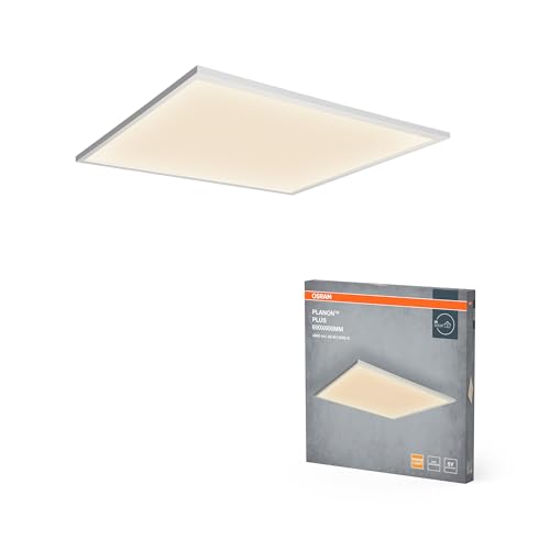 OSRAM Planon Plus Deckenleuchte in Weiß mit fortschrittlicher LED-Technik, 36 W, quadratische Form (600 x 600 mm), warmweiße Lichtfarbe bei 3000 K, Aluminium-Gehäuse, mattierter PMMA-Diffuser von Osram