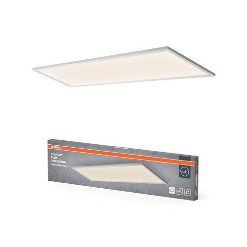 OSRAM Planon Plus Deckenleuchte in Weiß mit fortschrittlicher LED-Technik, 36 W, rechteckige Form (1200 x 300 mm), neutralweiße Lichtfarbe bei 4000 K, Aluminium-Gehäuse, mattierter PMMA-Diffuser von Osram
