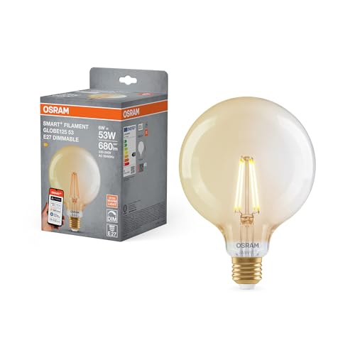 OSRAM SMART+ LED-Lampe, G53, 6W, 2400K, E27, Globeform, Filament, Gold, dimmbar, steuerbar über App oder Sprache, kompatibel mit Matter OSRAM SMART+ LED-Lampe, G53, 6W, 2400K, E27, Globeform, Filament, Gold, dimmbar, steuerbar über App oder Sprache, kompatibel mit Matter von Osram