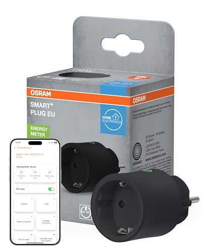 OSRAM SMART+ MATTER EU-Steckdose in Schwarz, intelligente Steckdose mit Matter over WiFi-Technologie zur Einbindung von elektrischen Geräten ins Smart Home System von Osram