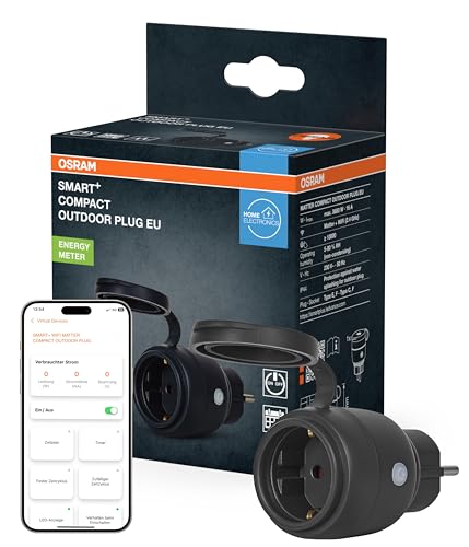 OSRAM SMART+ WiFi Matter Outdoor Plug Außensteckdose, 3680W, 16A, IP44, schwarz, Garten, Balkon von Osram