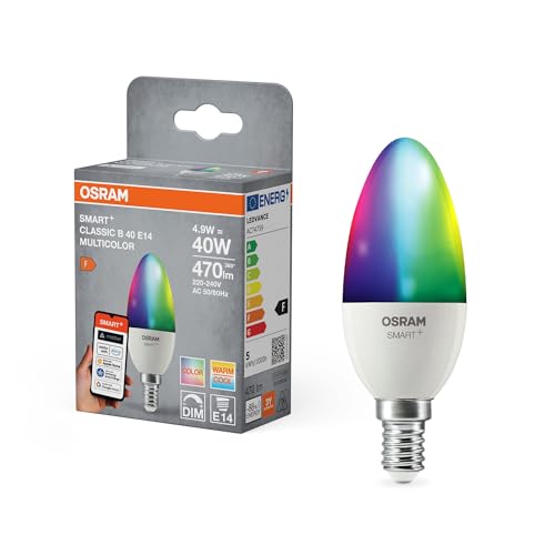 Osram SMART+ Matter LED-Lampe B40 Kerzenform 4.9W E14 RGBW, dimmbar, App- & Sprachsteuerung, kompatibel mit Alexa, Google, Apple, WiFi von Osram