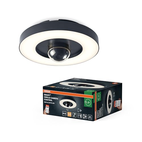 OSRAM SMART+ Outdoor-Wand- & Deckenleuchte + Kamera, warmweißes LED-Licht (3000K), hochwertiges Polycarbonatgehäuse in dunkelgrau, integrierter Lautsprecher, Memory Card, smarte WIFI-Technologie von Osram