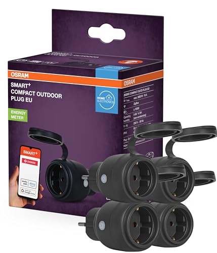 OSRAM SMART+ ZIGBEE Outdoor-EU-Steckdose, Außensteckdose mit Energieverbrauchskontrolle in Schwarz aus PP, IP44-Schutz, Integration von Geräten ins Smart Home von Osram