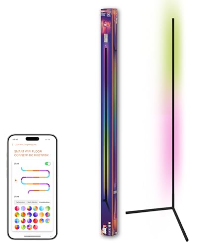 OSRAM Matter over Wifi Floor Corner LED Stehleuchte 1400mm, 14W, RGBW, 2700-6500K, WiFi, Fernbedienung, Schwarz, Ambientlicht von Osram