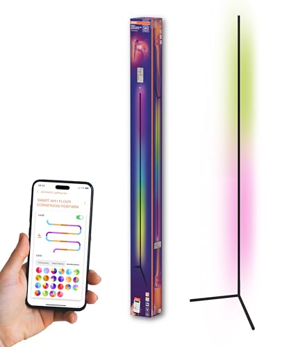 OSRAM Matter over Wifi Floor Corner LED Stehleuchte 2000mm, 20W, RGBW, 2700-6500K, WiFi, Fernbedienung, Schwarz, Ambientlicht von Osram