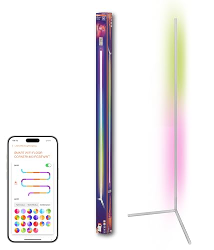 OSRAM Matter over Wifi Floor Corner LED Stehleuchte 1400mm, 14W, RGBW, 2700-6500K, WiFi, Fernbedienung, Weiß, Ambientlicht OSRAM Matter over Wifi Floor Corner LED Stehleuchte 1400mm, 14W, RGBW, 2700-6500K, WiFi, Fernbedienung, Weiß, Ambientlicht von Osram