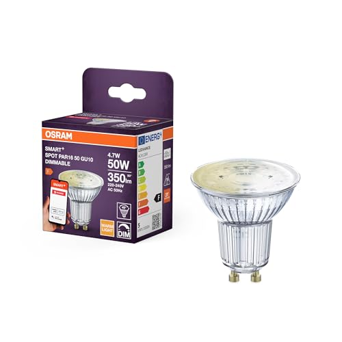 OSRAM SMART Zigbee Reflektorlampe PAR16 Transparent aus bleifreiem Glas, 4.7W dimmbar mit GU10 Sockel, IP20-Schutz, für privat und gewerblich von Osram