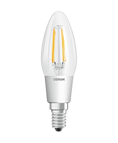 OSRAM STAR+ Dimmbare Filament LED Lampe mit E14 Sockel, Warmweiss (2200K bis 2700K) mit GlowDIM-Effekt, 4.50W, Kerzenform, Ersatz für 40W-Glühbirne, klar, LED SUPERSTAR CLASSIC B GLOWdim, 4er-Pack von OSRAM Lamps