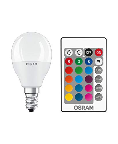 OSRAM STAR+ RGBW LED Lampe mit E14 Sockel, RGB-Farben per Fernbedienung änderbar, 4.9W, Tropfenform, Ersatz für 40W-Glühbirne, matt, LED Retrofit RGBW lamps with remote control, 4er-Pack von Osram
