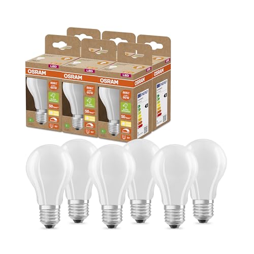 OSRAM SUPERSTAR+ CLASSIC A GLFR 60 LED-Lampe, E27, Kolbenform, 4,3W, 806lm, 2700K, warmweißes Licht, dimmbar, LED-Filament-Technologie, sehr geringer Energieverbrauch, Energieeffizienzklasse B,6-Pack von Osram