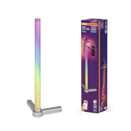 OSRAM Smarte LED-Eck-Tischleuchte, 7.5W, mit Magic RGB für diverse Farben und Lichteffekte, silber, mit Fernbedienung, IP20, LED nicht austauschbar, dimmbar von Osram