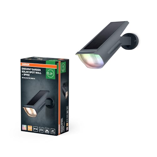 OSRAM Solar-Spot RGB & Warmweiß mit Erdspieß und Wandhalterung, Tageslichtsensor, IP44-Schutz, solarbetriebener Strahler für Garten und Terrasse, Dunkelgrau von Osram
