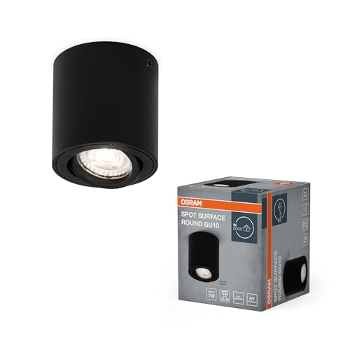 OSRAM Spot Surface Round Deckenaufbauspot, schwarz, mit GU10 Sockel, kann mit einfacher oder smarter Lampe bestückt werden, flexibler Ausstrahlwinkel, Schutzklasse IP20, hochwertiges Gehäuse von Osram