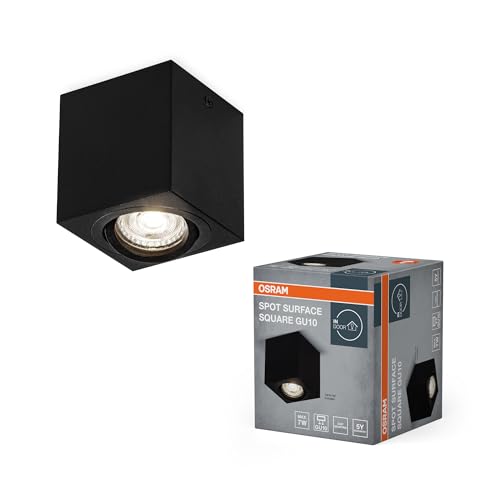 OSRAM Spot Surface Square Deckenaufbauspot, schwarz, mit GU10 Sockel, kann mit einfacher oder smarter Lampe bestückt werden, flexibler Ausstrahlwinkel, Schutzklasse IP20, hochwertiges Gehäuse von Osram