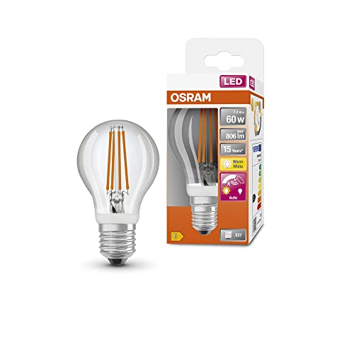 OSRAM Star+ LED-Lampe mit Bewegungssensor für E27-Sockel, Filament-Optik ,Warmweiß (2700K), 806 Lumen, Ersatz für herkömmliche 60W-Leuchtmittel, nicht dimmbar, 1-er Pack von Osram