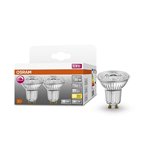 OSRAM Superstar Reflektorlampe für GU10-Sockel, klares Glas ,Warmweiß (2700K), 350 Lumen, Ersatz für herkömmliche 50W-Leuchtmittel, dimmbar, 2-er Pack von Osram