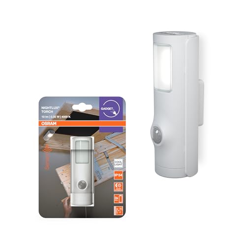 OSRAM Torch LED-Nachtlicht mit Bewegungsmelder weiß, 2in1 Taschenlampen-Funktion, Lichtsensor, batteriebetrieben, IP54 spritzwassergeschützt von Osram