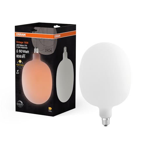 OSRAM Vintage 1906 Ballon ist eine dimmbare LED-Lampe mit Filament in Ballonform. Sie bietet 7.3 W für 806 lm, E27 Fassung, Frosted Glas, 170 mm Durchmesser, Farbwiedergabe CRI 80, 2700 K, EEK E. OSRAM Vintage 1906 Ballon ist eine dimmbare LED-Lampe mit Filament in Ballonform. Sie bietet 7.3 W für 806 lm, E27 Fassung, Frosted Glas, 170 mm Durchmesser, Farbwiedergabe CRI 80, 2700 K, EEK E. von Osram