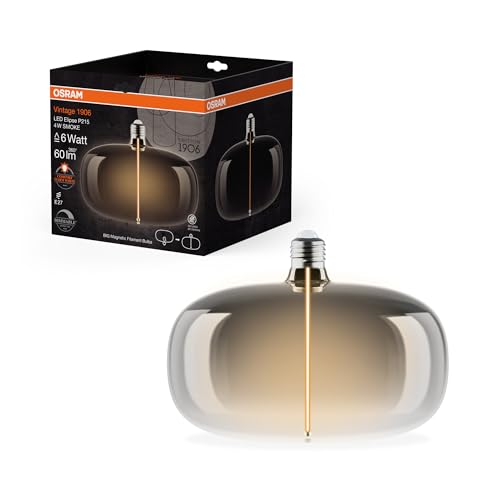 OSRAM Vintage 1906 Big Elipse ist eine dimmbare LED-Lampe mit Filament in Ellipsenform. Sie bietet 4 W für 60 lm, E27 Fassung, Smoke Design, 215 mm Durchmesser, Farbwiedergabe CRI 80, 1800 K. OSRAM Vintage 1906 Big Elipse ist eine dimmbare LED-Lampe mit Filament in Ellipsenform. Sie bietet 4 W für 60 lm, E27 Fassung, Smoke Design, 215 mm Durchmesser, Farbwiedergabe CRI 80, 1800 K. von Osram