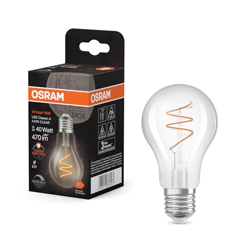 OSRAM Vintage 1906 Classic ist eine warmweiße, dimmbare LED-Lampe in Kolbenform mit spiralförmigem Filament. Sie bietet 4.6 W für 470 lm, E27 Fassung, klarfarbenes Glas, 60 mm Durchmesser, 2200 K. OSRAM Vintage 1906 Classic ist eine warmweiße, dimmbare LED-Lampe in Kolbenform mit spiralförmigem Filament. Sie bietet 4.6 W für 470 lm, E27 Fassung, klarfarbenes Glas, 60 mm Durchmesser, 2200 K. von Osram