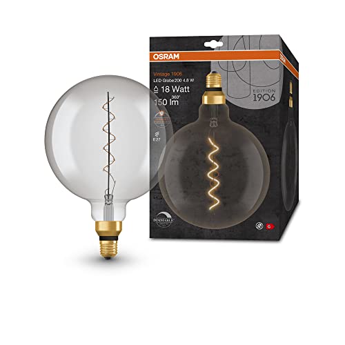 OSRAM Vintage 1906 LED Lamp with Smoke Tint, 4.8 W, 150 lm, Ball Shape with 200 mm Diameter & E27 Base, Warm White Light Colour, Spiral Filament, Dimmable, Up to 15,000 Hours Service Life OSRAM Vintage 1906 LED Lamp with Smoke Tint, 4.8 W, 150 lm, Ball Shape with 200 mm Diameter & E27 Base, Warm White Light Colour, Spiral Filament, Dimmable, Up to 15,000 Hours Service Life von Osram