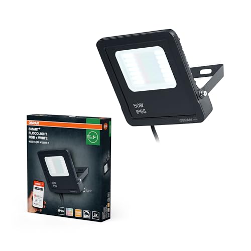 OSRAM WIFI Smartes High-Power Flutlicht, dunkelgrau, 50W, 4000lm, regulierbares Farblicht & Weißlicht, dimmbar, App-steuerbar, inklusive Befestigungszubehör, IP65 Schutzklasse, RGBW von Osram