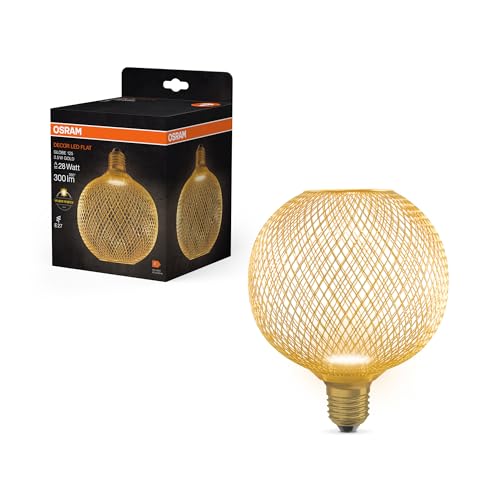 Osram DECOR LED Flatlampe im Metallgehäuse aus gefrostetem Kunststoff in Gold mit 125 mm in Warmweiß (2700 K), 3.5 W / 300 lm und E27 Sockel, ist nicht-dimmbar und bietet edle Beleuchtung. von Osram