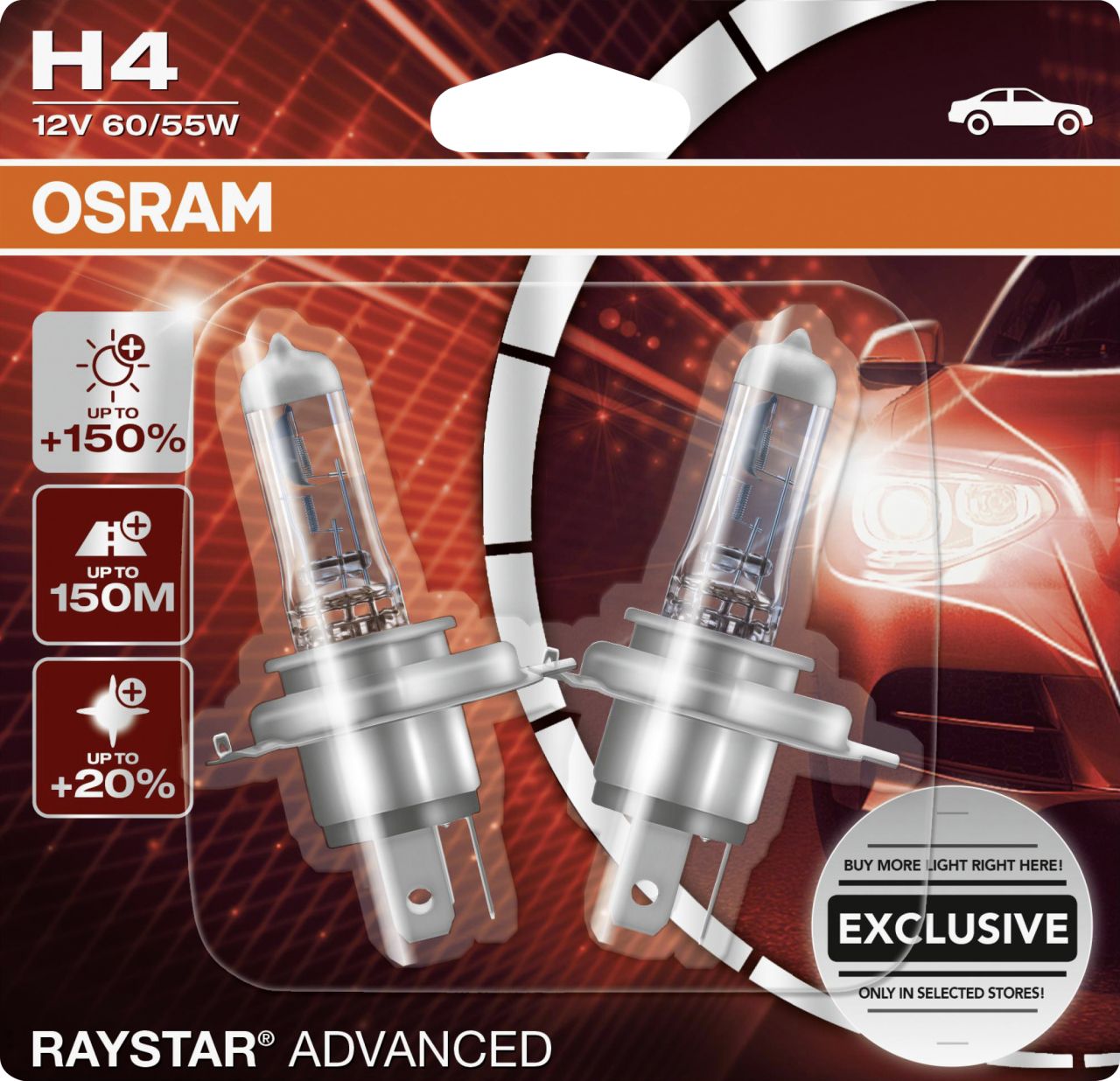 Osram Halogenlampe H4 Raystar Advanced +150% 12V 60/55W von Osram