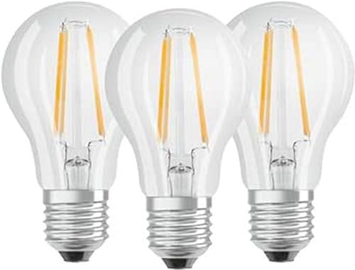 Osram Lamps LED Base Classic A Lampe, in Kolbenform mit E27-Sockel, nicht dimmbar, Ersetzt 60 Watt, Filamentstil Klar, Warmweiß - 2700 Kelvin, 3 Stück (1er Pack) von Osram