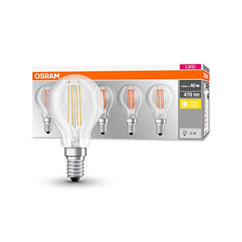 Osram LED Base Classic P Lampe, Sockel: E14, Warm White, 2700 K, 4 W, Ersatz für 40-W-Glühbirne, klar ,5er pack von Osram