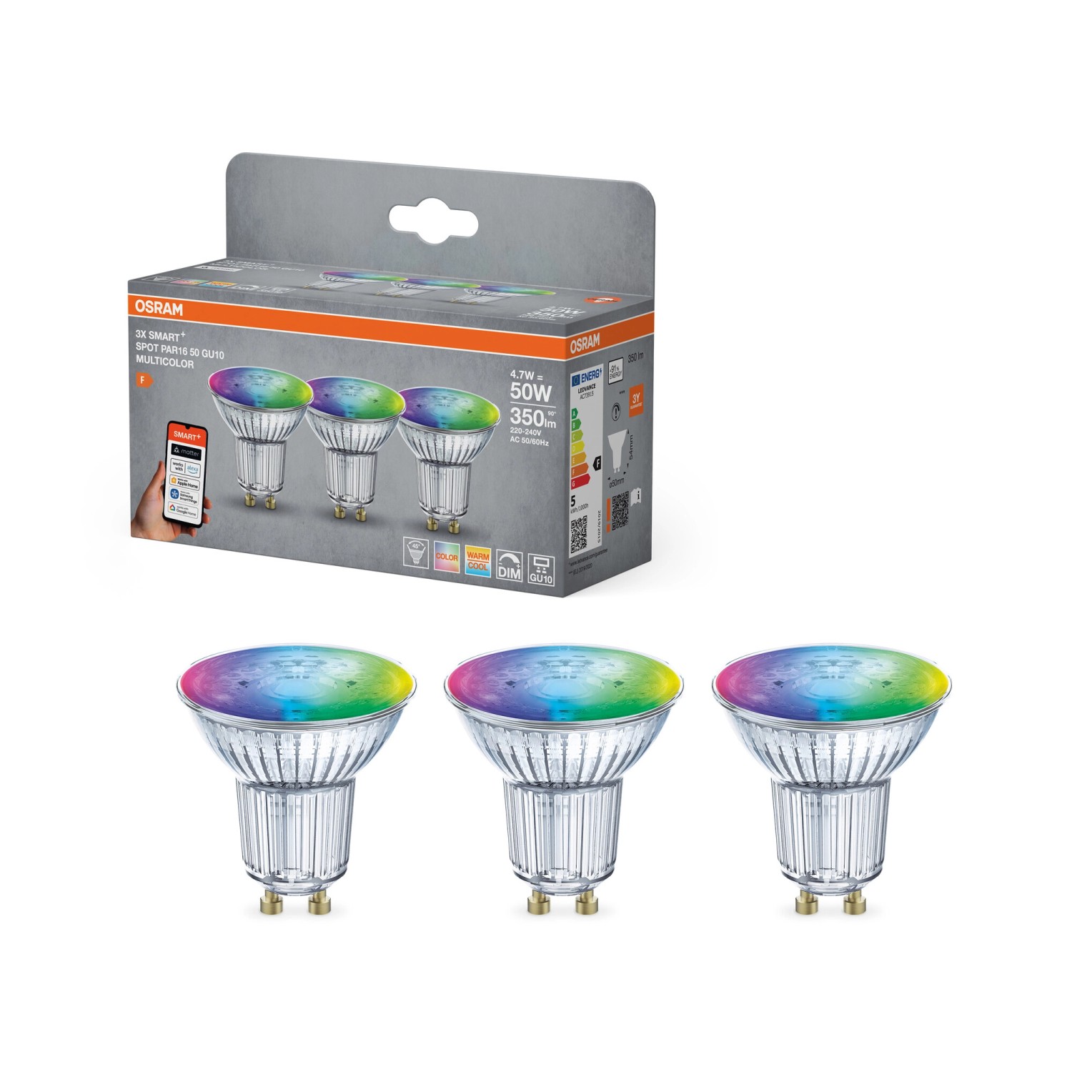 Osram LED-Leuchtmittel GU10 Reflektorform PAR16 RGBW 4,7 W 350 lm 3er-Pack Osram LED-Leuchtmittel GU10 Reflektorform PAR16 RGBW 4,7 W 350 lm 3er-Pack von Osram