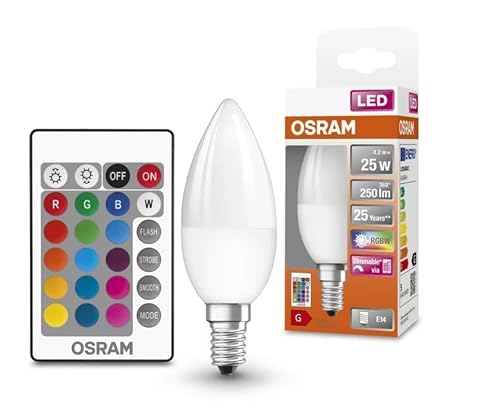 Osram LED Retrofit Classic B Kerze 4,5 Watt RGBW Farbwechsel E14 mit Fernbedienung | 250 Lumen | Dimmbar und Farbsteuerung per Fernbedienung | ersetzt 25 Watt von Osram