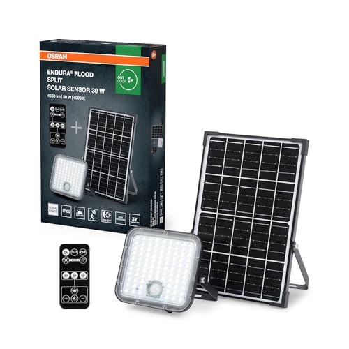 Osram LED-Solar-Außenleuchte Endura Outdoor schwarz mit Flutlicht und Solar-Panel, 5 m langes Kabel, mit Fernbedienung und PIR-Bewegungsmelder, 30 W, 4500 lm, 840, 4000 K Lichtfarbe, EEK A von Osram